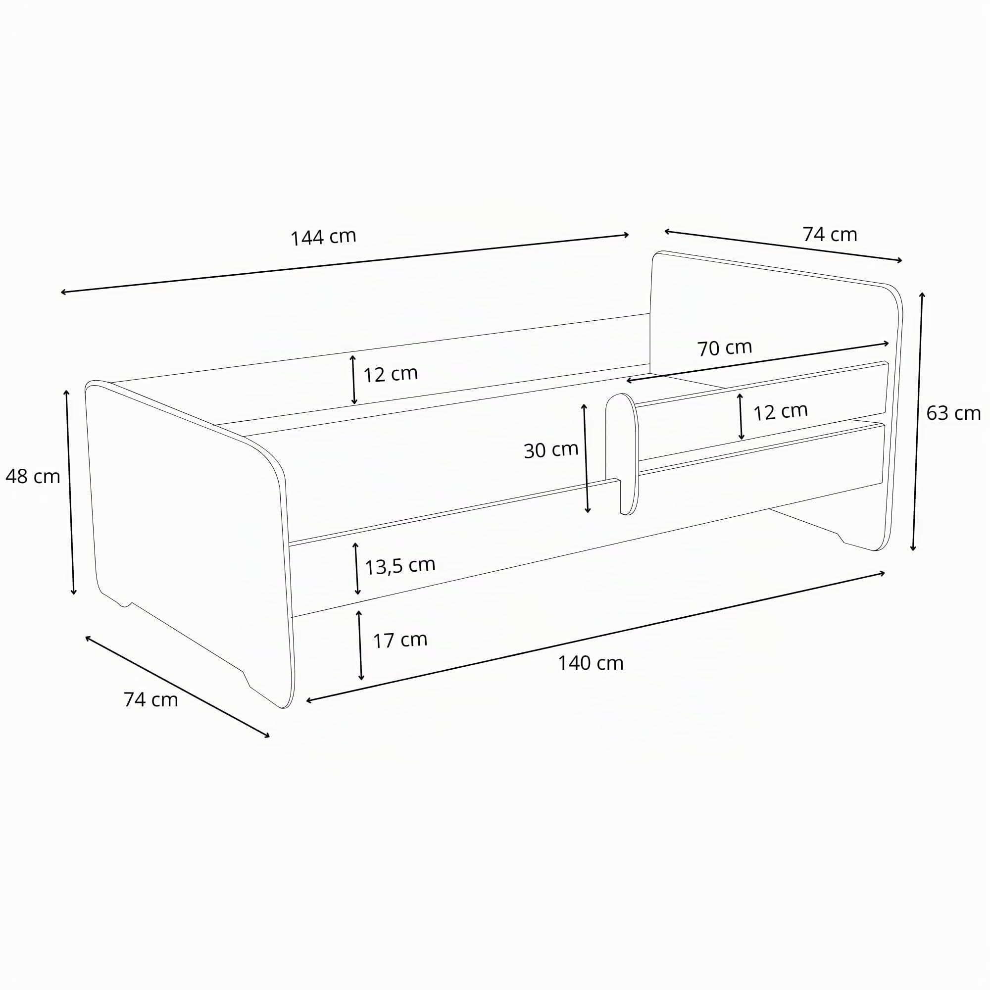 Kobi Cuna MAX | 140 x 70 | con cajón, colchón, Estructura, Cama para una niña y un niño | para habitación Infantil | (140 x 70)