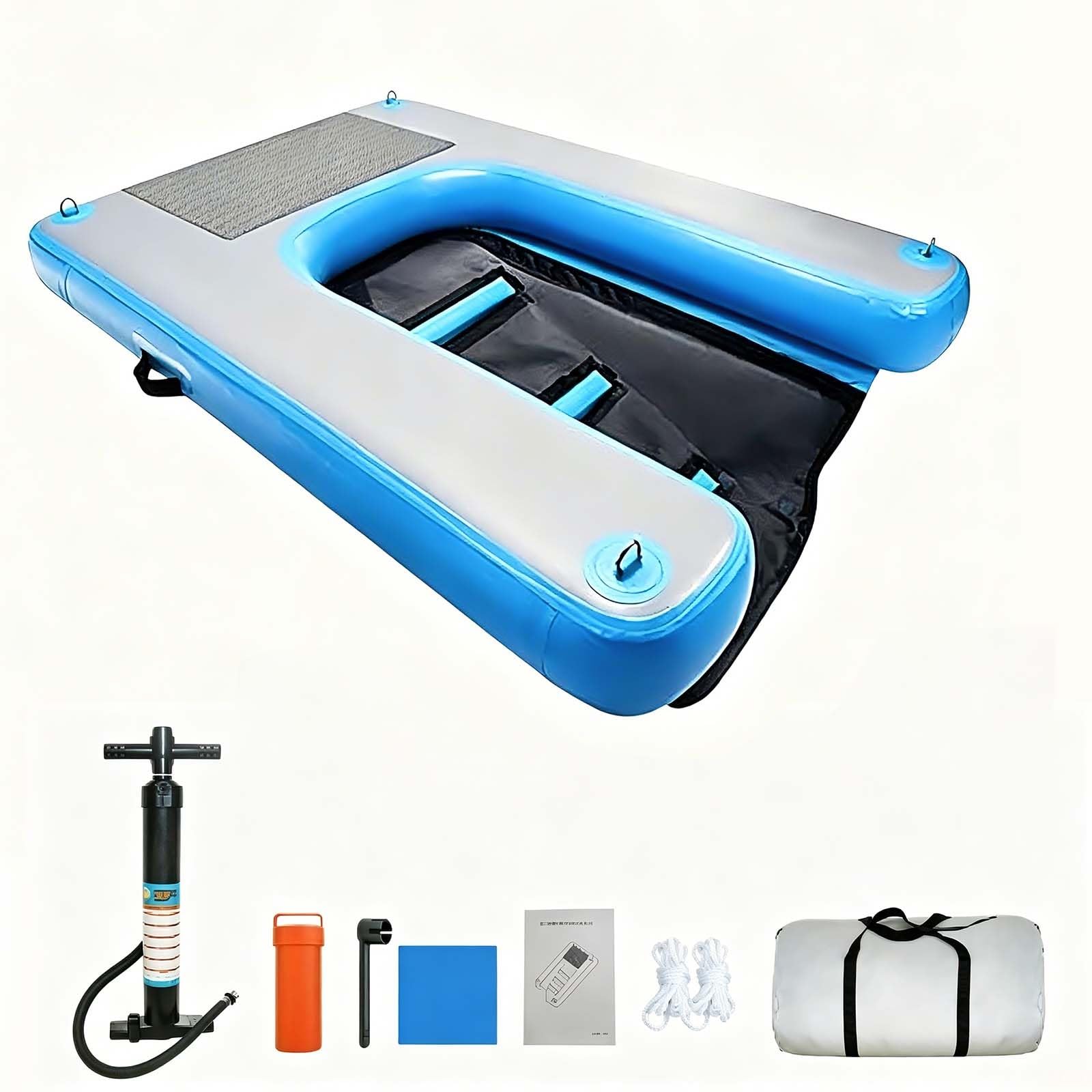 Anti-Slip Dog Pool Ramp, Portable Inflatable Dog Float Ladder, 150×100×10cm, 80kg Load, Outdoor Pet Water Accessory, EVA Anti-Slip Surface, Scratch Resi-stant, For Lake Beach Yacht(Blue)
