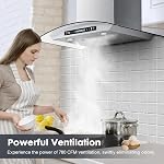 HisoHu Wall Mount Curved Glass Range Hood 36 Inch, 780 CFM, Kitchen Vent Hood Ductless/Ducted Convertible with Touchscreen and LED Lights
