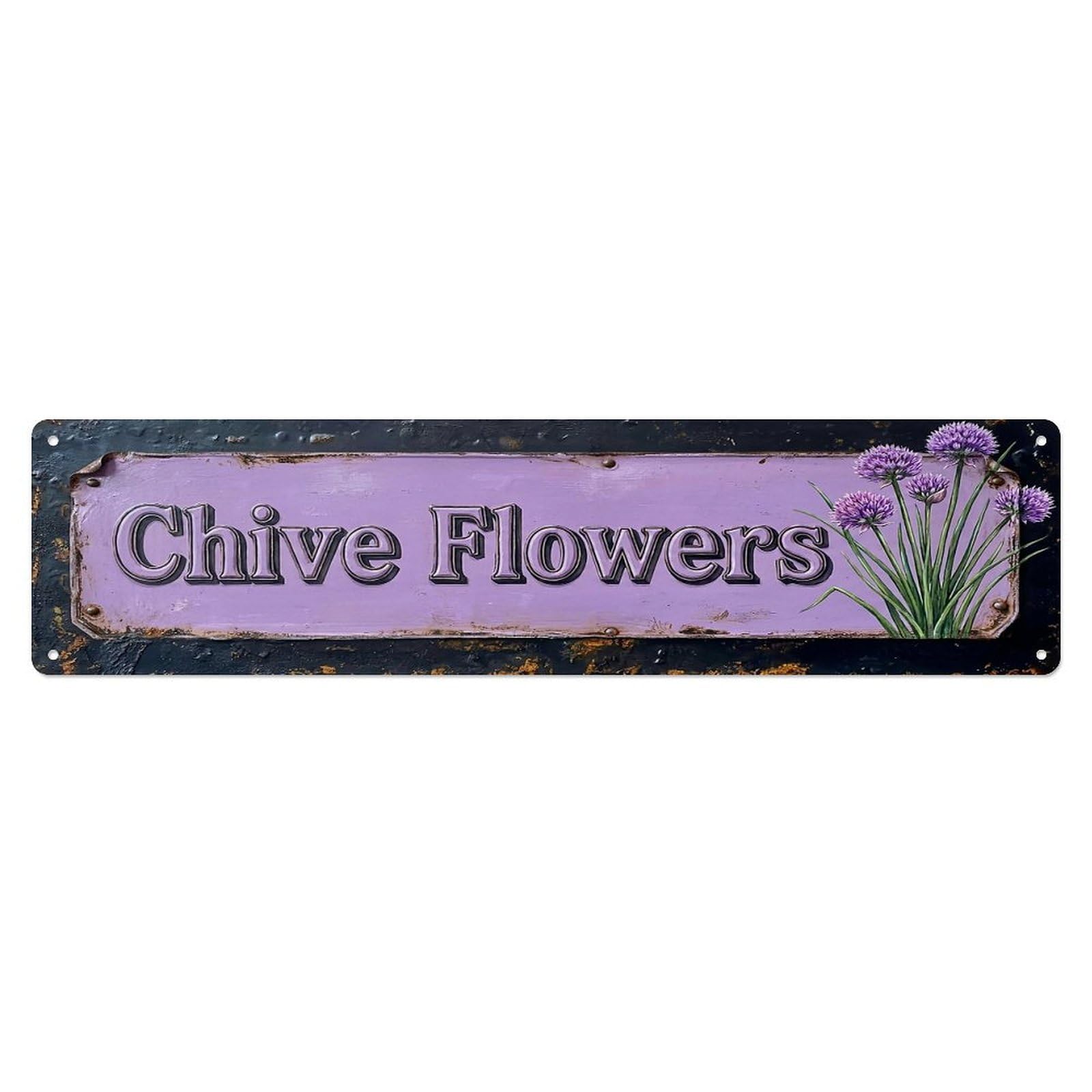 Vintage Chive Flowers Purple Farmhouse Metal Tin Sign