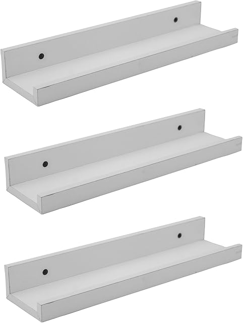 Harbour Housewares 3x White 32.5cm Floating Picture Ledge Wall Shelf Gallery Bookshelf Storage Shelves Set Easy To Install Office, Bedroom, Living Room, Storage Mounted Shelves