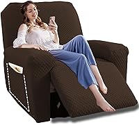 Vista 40 de YEMYHOM Funda elástica de 4 piezas para silla reclinable de jacquard con bolsillo lateral, antideslizante, ajustable, protector de muebles con parte