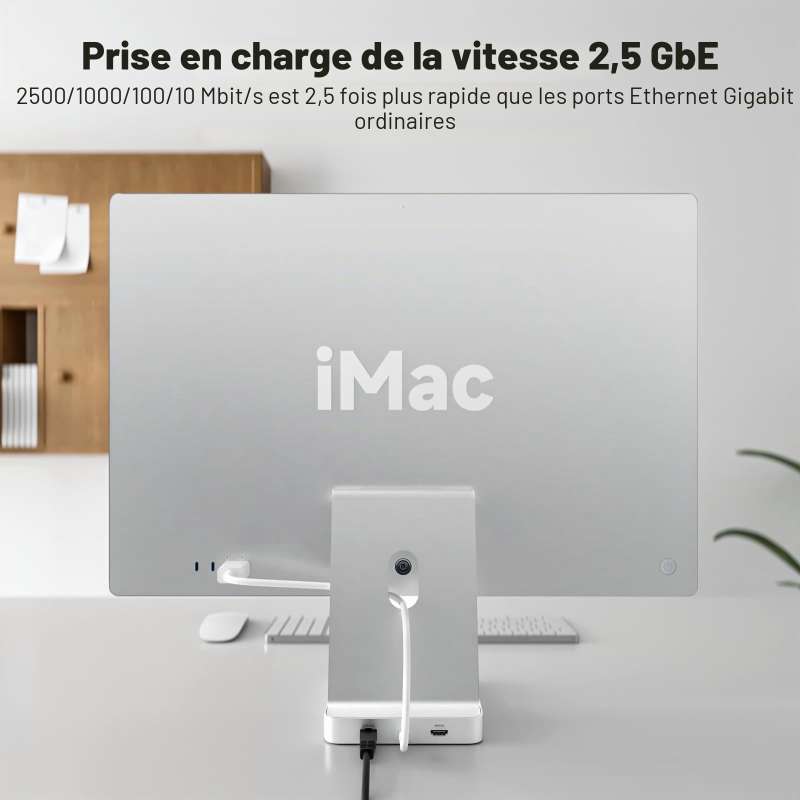 Minisopuru DS802PRO Accessoires pour iMac M1/M3/M4, Hub iMac avec HDMI 4K@60Hz, Charge USB C, 2,5GbE, Boîtier SSD M.2 4 to, 4 USB, SD/TF, Audio, Hub USB C pour iMac 24 Pouces | Argenté