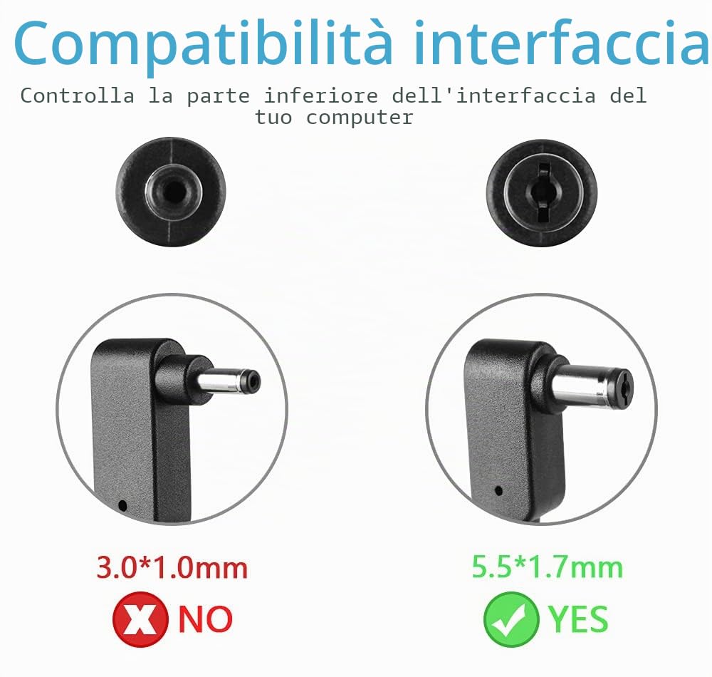 Alimentatore 45W 19V 2.37A Con Connettore 3.0x1.1mm Per Acer Chromebook E Aspire Swift – Spina Europea