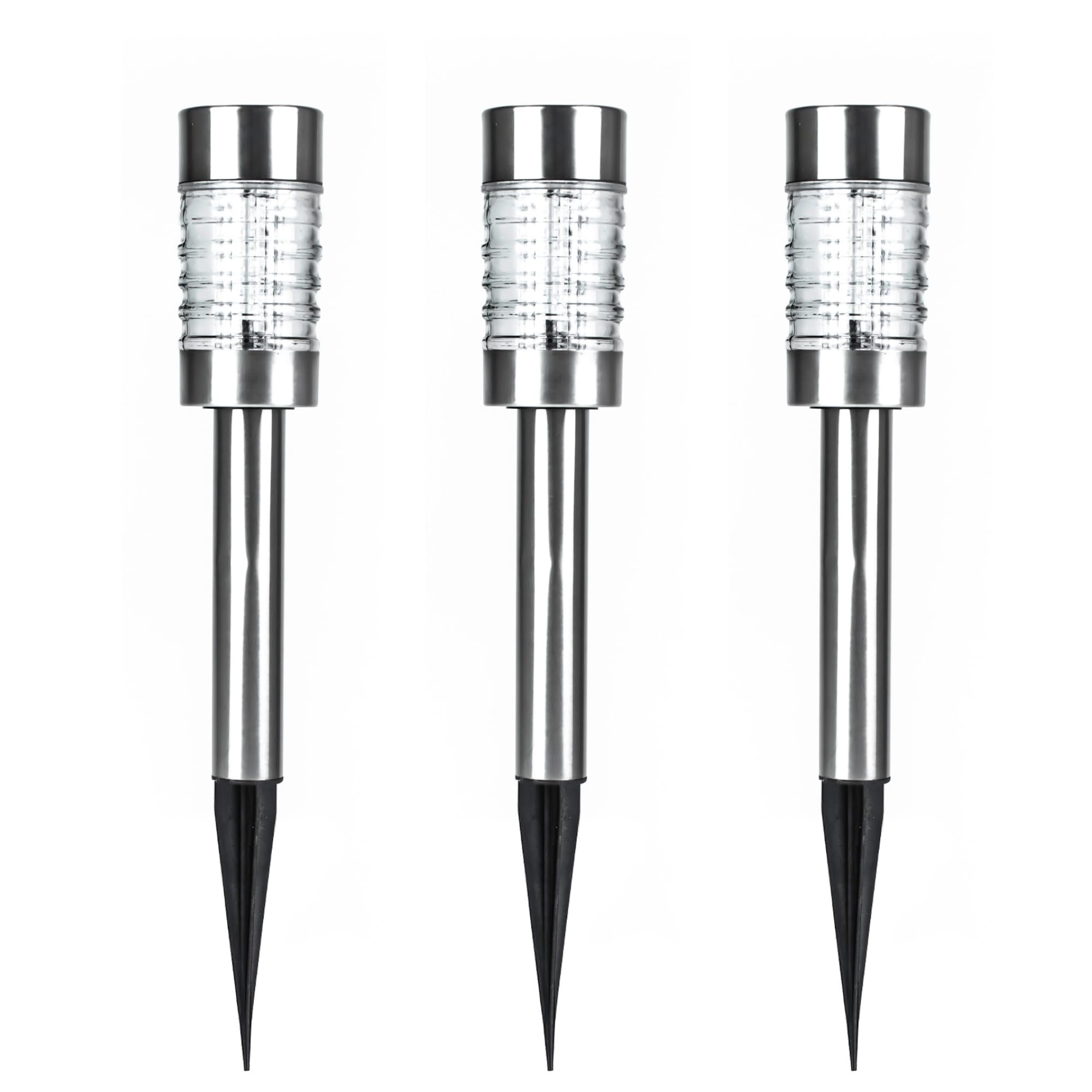 Status Nundle Outdoor Garden Solar Light / 3 Pack of 6 Centimeter LED Bollard Top Stake Lights/Stainless Steel, Waterproof Garden Ornament Solar Light/Rechargeable Battery Included (NUNDLESS3PK6)