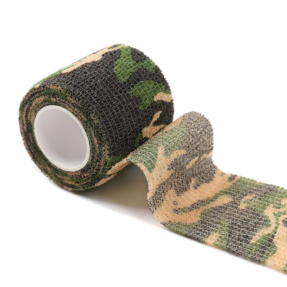 Taśma maskująca z 12 rolkami, samoprzylepna, spójna, owijana, karabin, strzelba, kamuflaż, wojskowa, kamuflaż, elastyczna forma, bandaż, na kemping, polowanie, latarkę, rower (ciemnozielony kamuflaż)