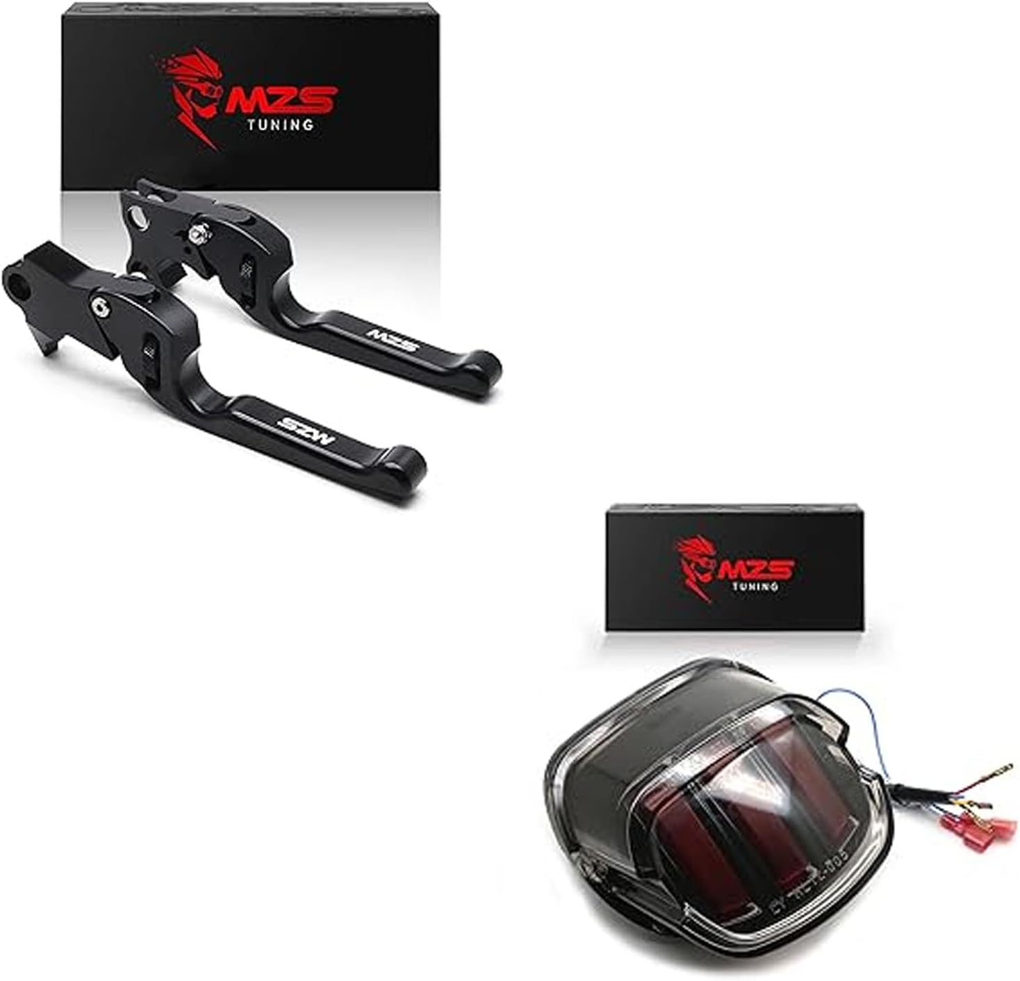 MZS Black Motorcycle Clutch Brake Levers + LED Motorcycle Tail Light Compatible with Sportster Softail Dyna Road King Electra Glide Street
