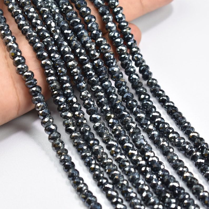 Vatslacreations Collar De Perlas Genuinas De Espinela Negra Con Cadena De Bloqueo De Plata De Ley 925, Joyería De Cuentas De Espinela Negra, Collar De Perlas De Espinela Negra, Regalo Para