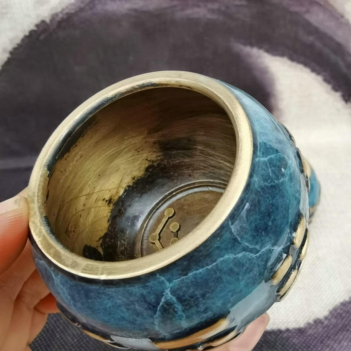 (Blue Taoist Articles, Pure Copper Bagua Water Bowl, Taiji Water Cup, Tai Chi Bagua Water Cup,1pc,Size S : Height 5cm, Width 7cm