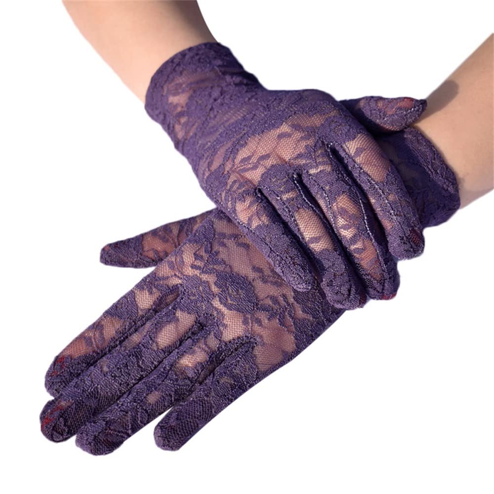SePkus Guanti Corti in Tulle di Pizzo Guanti Eleganti Guanti Elastici Floreali Sottili Traspiranti da Donna Sexy (Viola 22x9,5 cm)