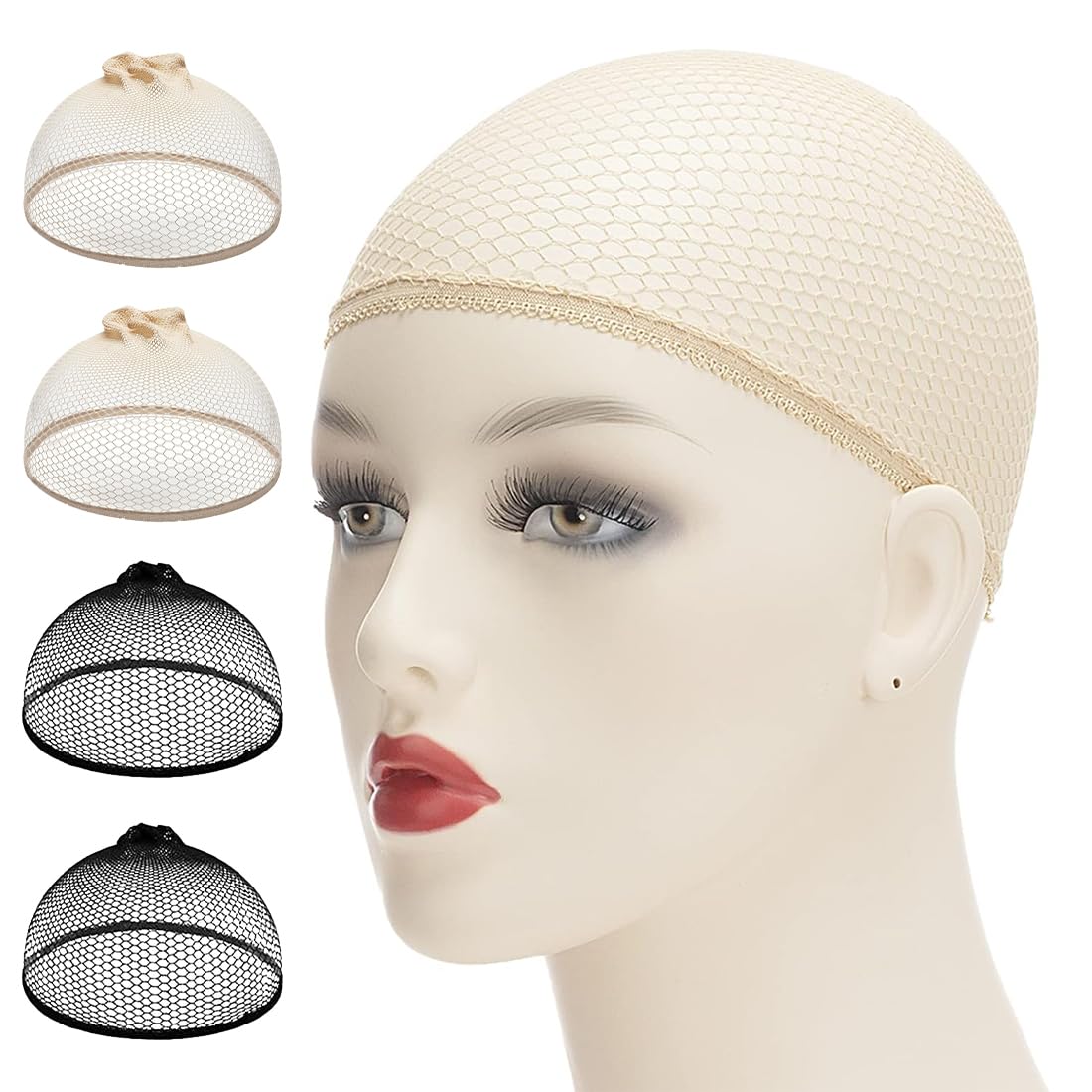 4 Pezzi Cuffia per Parrucche, Retine Parrucche, Elastici e Traspirante Parrucca Rete, Nylon Cuffia per Parrucca, Retina per Capelli Aperta per Feste Cosplay, 2 Beige + 2 Nere