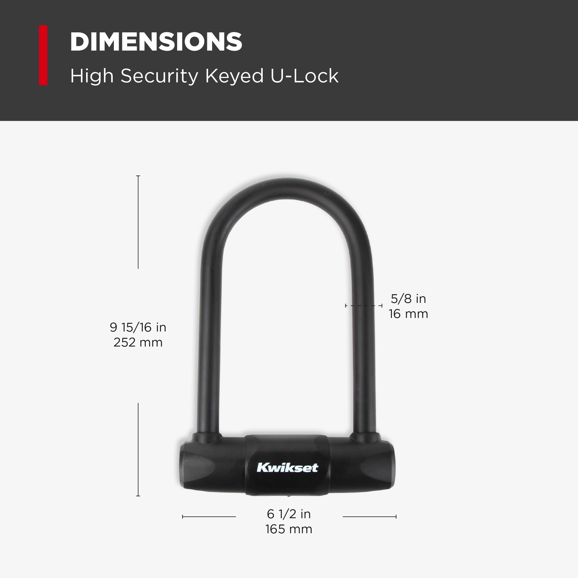 Kwikset Lucchetto a U per bicicletta ad alta sicurezza, in acciaio temprato, antifurto, 1 pezzo, nero
