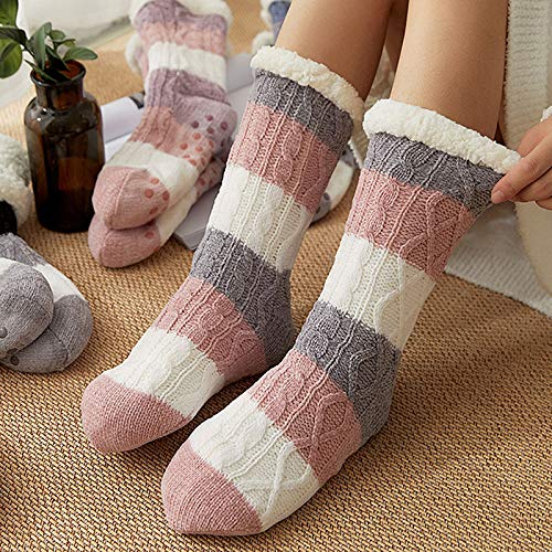 Meias Femininas, Andoer Meias Quentes Femininas Meias Antiderrapantes Listras Inverno Macio Fofinho
