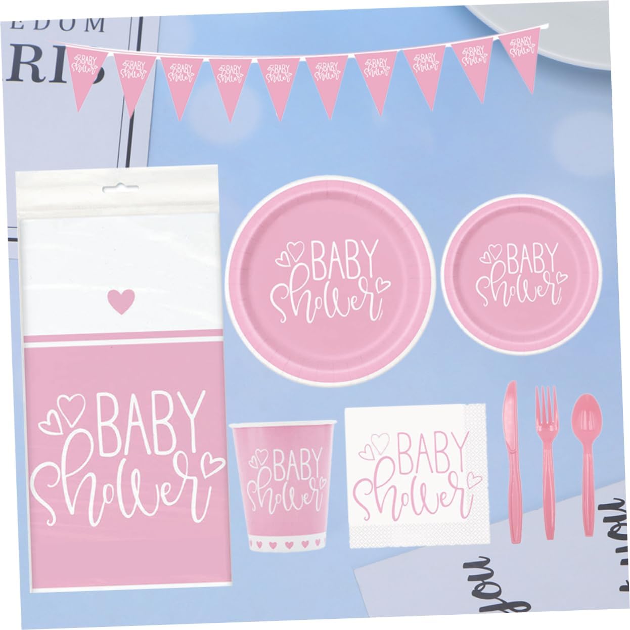Birthday Party Supplies Set Disposable Tableware Kit Banner Plates Cups Napkins Cutlery for Showers and Celebrations
