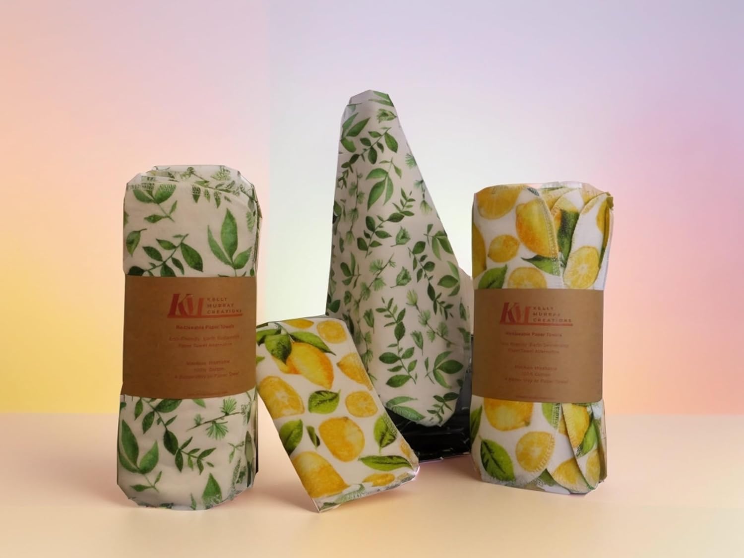 Reusable Paper Towels Washable, (15 Pack) Lemon Print Kitchen Paper Towels for spills. 100% Cotton Flannel Towels. Easy to Use Green Eco Friendly, No Waste, Sustainable
