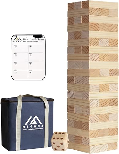 Juegos familiares de torre gigante para niños y adultos, 60 bloques de madera de pino de Nueva Zelanda que se apilan hasta 5 pies para interiores y