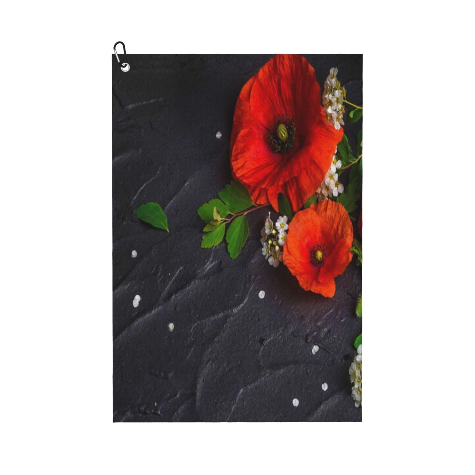 Hnnkloy Bouquet Of Red Poppies, 16x24 in Portable Waffle Golf Towels with Carabiner Clip for Golf Bag
