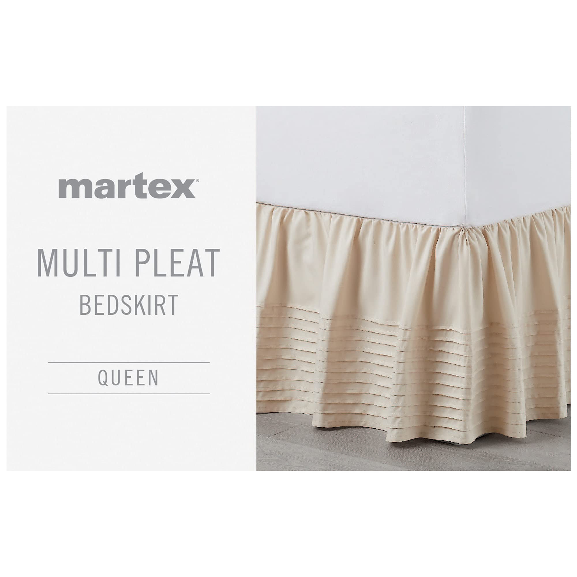 Martex Multi Pleated Bed Skirt - Easy Fit Lightweight 100% Microfiber Dust Ruffle - Pleated Skirt for Queen Beds - Hotel Quality with 15 inch Tailored Drop - Ivory Queen Bed Skirt (Queen, Ivory)