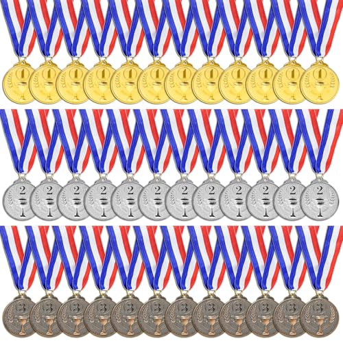 Brelet 36 pcs Medailles d'or Médaille d'argent Médaille de Bronze en Métal avec Rubans de Cou Medaille Foot Anniversaire Ski Travail Sport pour Recompense Sport Day...