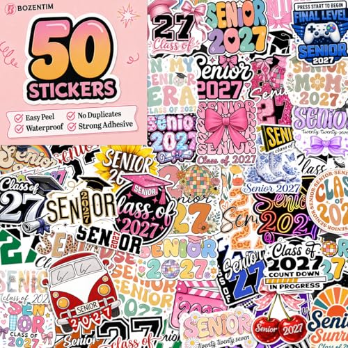 50Pcs-3" Senior 2027 Sticker Pack Cute Girly & Boy High School Stickers for Student Senior Stickers Graduation Class of 2027 Gift College Student Decoration Decal for Laptop Bottle Tablet Case