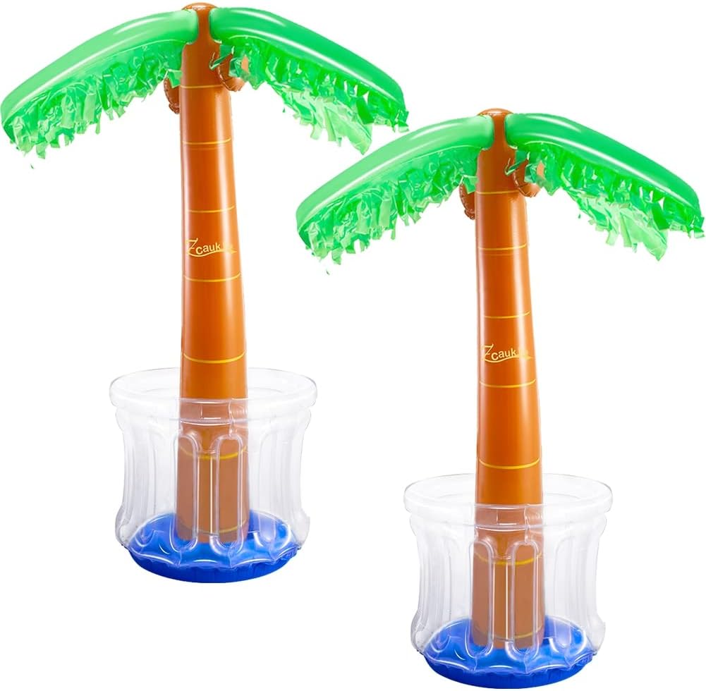 Zcaukya Inflatable Palm Tree Cooler, 60" Blow Up Palm Tree Cooler for Tropical Party Decorations, Hawaiian Party Supplies Pool Decorations