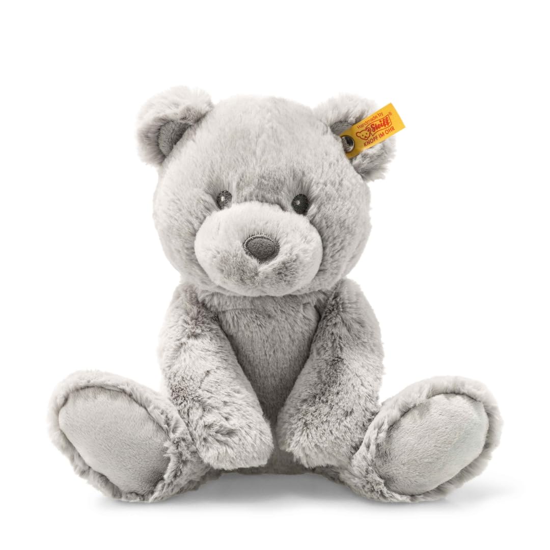 soft toy Bearzy Teddy Bear, cute cuddly toy, boys, girls & babies from 0 months, Friends, plush animal 28 cm, light grey, 241543