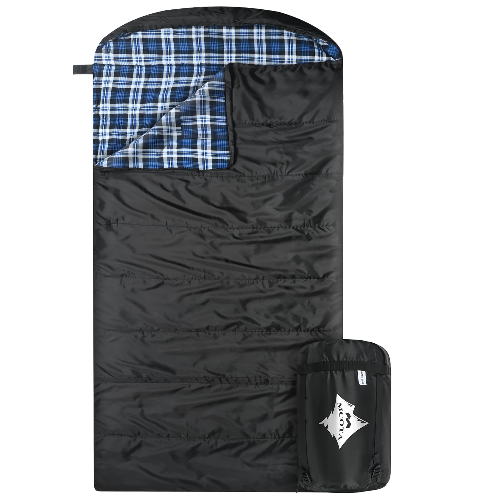 Mcota Baumwoll-Flanell-Schlafsack für Erwachsene, 100% Baumwollfutter-Schlafsack für Camping, Wandern, Rucksackreisen, leicht und tragbar, 3-4 Jahreszeiten bei warmem Wetter (Schwarz/Blau)