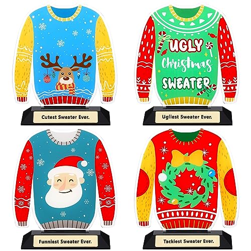 Soaoo 4 Pcs Ugly Christmas Sweater Trophy 5.31" Acrylic Warm Awards