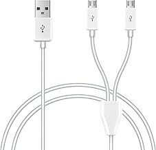GELRHONR USB to Micro USB Splitter Cable, 2 in 1 Micro USB Cable, USB 2.0 A Male to 2 Micro USB Male 1 to 2 Sync Charging Cable Adapter Cord-1M, White, 2 Micro-USB, 1 m