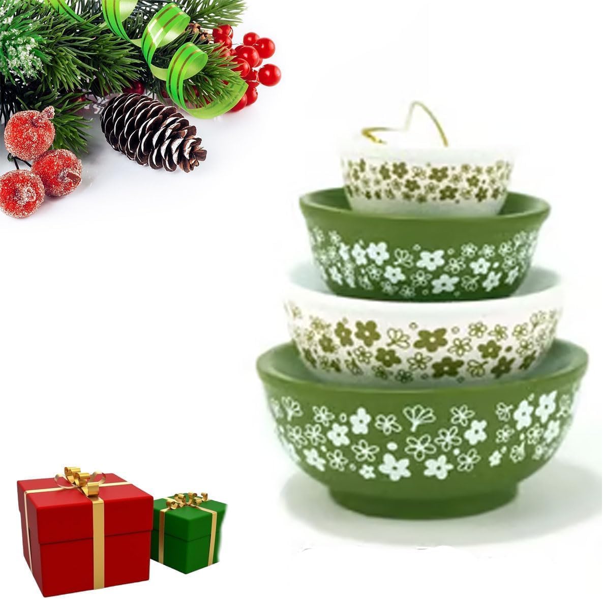 Vintage Stack Bowl Christmas Ornament, Miniature Pyrx Bowl