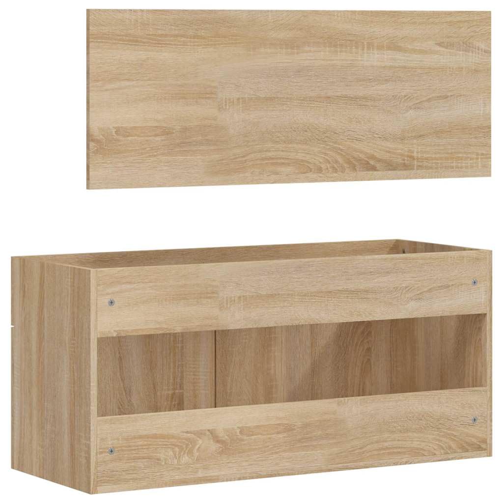 Mobile Da Bagno In Legno Effetto Rovere Sonoma Con Specchio, Design Moderno Da Parete, Mobile Bagno Con Spazio Contenitore, Mobiletto Bagno Con Specchio E Lavabo, 100x38.5x46 Cm