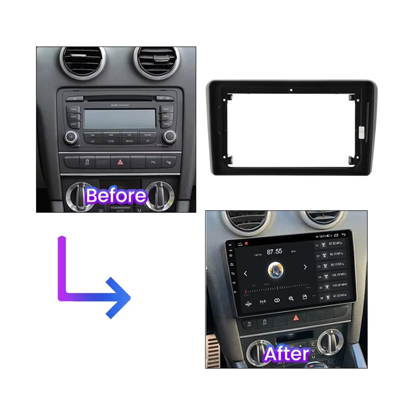 Estrutura painel rádio para A3 para 8P 03-12 Android Embellecedor Canbus Decodificador 9 Pulgadas Radio Estéreo Coche Marco Adaptador Panel Salpicadero