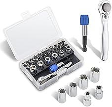 Ratchet Driver, Torx Wrench Set Star Shape T10/T15/T20/T25/T30/T35/T40 with Holes, Hex Wrench H4/H5/H6, Socket Wrench 5/6/7/8/9/10mm, Negative/Positive Screwdriver Offset, 1/4 Bit Insert 6.35mm Bike