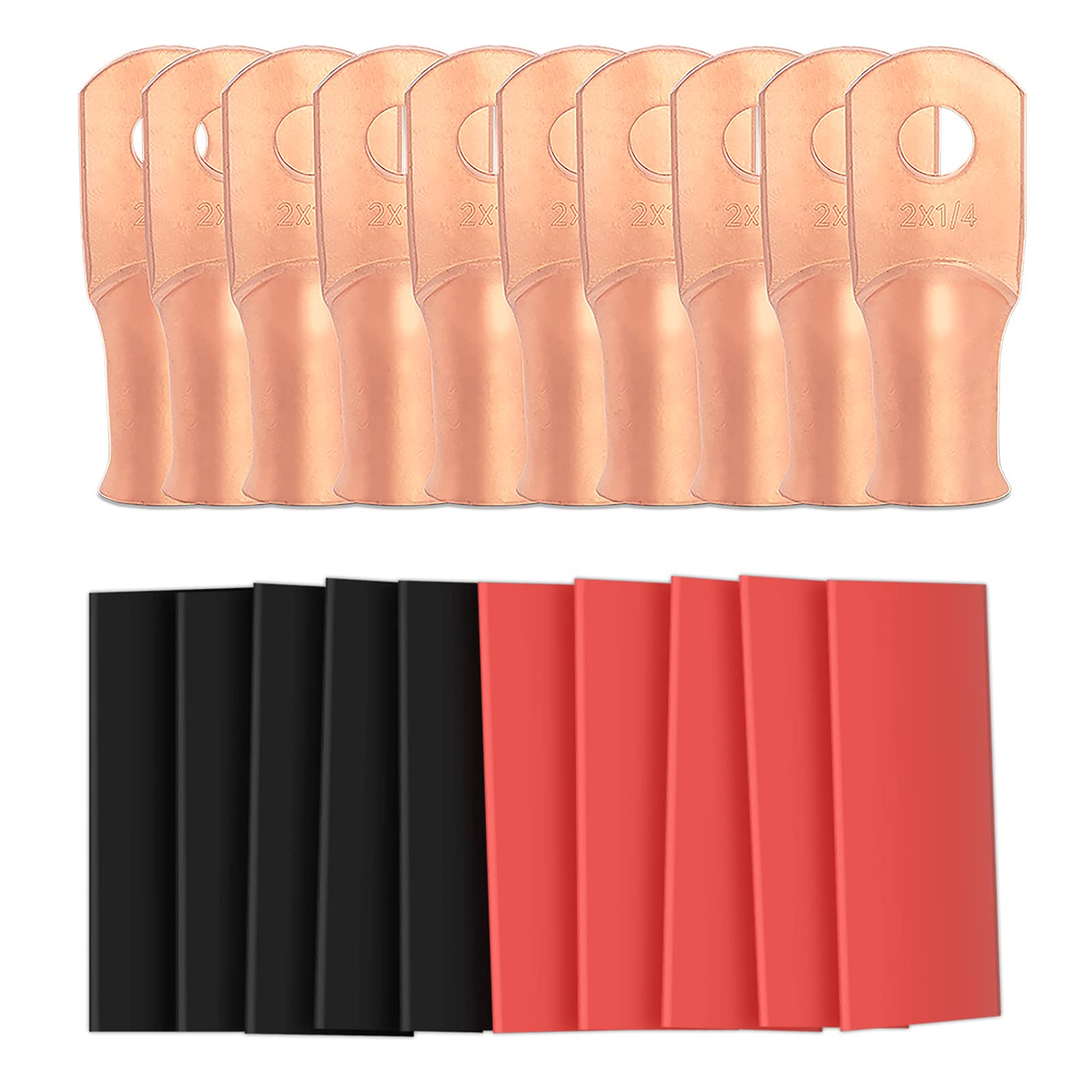 10pcs 2 Awg - 1/4" (M6) Sanuke Wire Lugs Ring Terminal Connectors Ends Heavy Duty for Battery Cable Lug Wire Electrical Eyelets with 3:1 Dual Wall Adhesive Heat Shrink