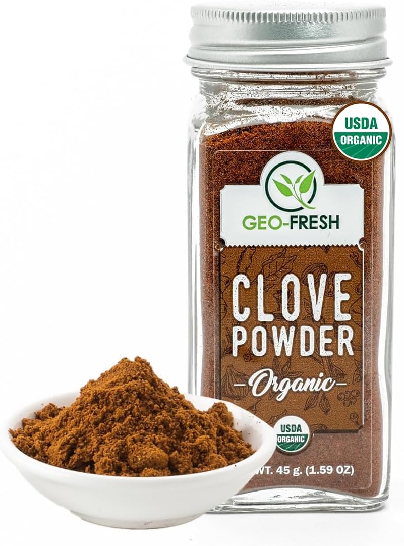 Organic Clove Powder โ 1.59 oz Glass Jar โ Ground Cloves โ USDA Certified, Non-GMO, Kosher, Gluten-Free โ Premium Organic Cloves Powder for Cooking & Baking
