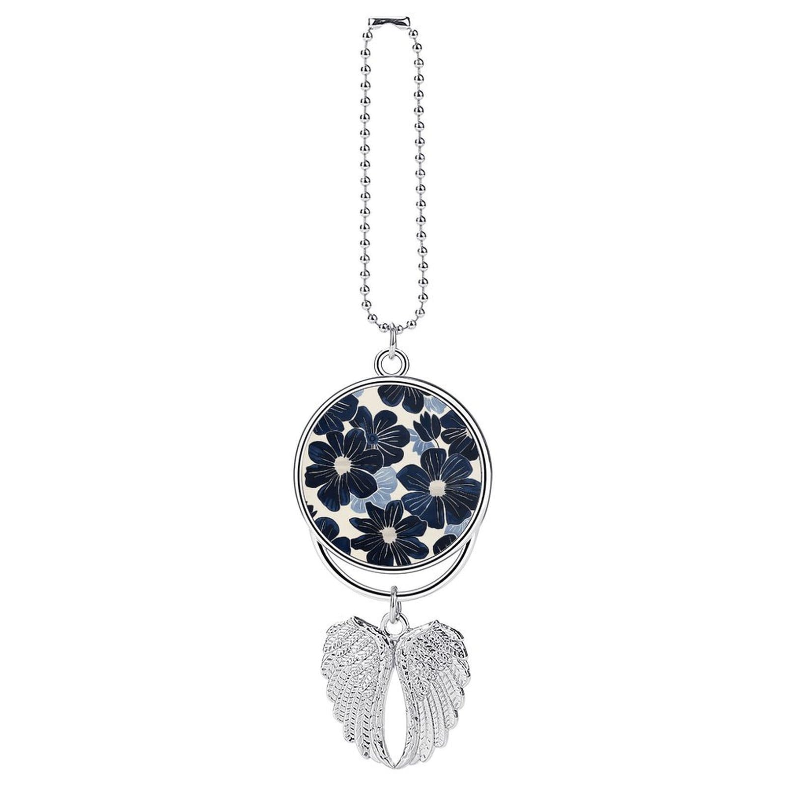 Navy Blue Flowers Car Charm Rear View Mirror Pendant Decor Silver-navy Blue Flowers