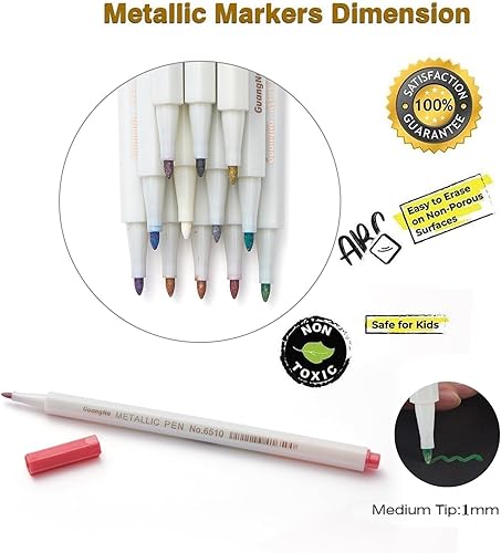 Miniatura 3 de YUANCHENG Rotuladores metálicos, juego de 12 rotuladores metálicos de punta fina para papel negro, pintura roca, huevo de Pascua, calabaza de