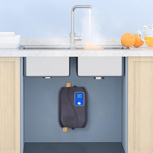 Miniatura 9 de Calentador de agua de 110 V, 3000 W, mini calentador de agua eléctrico instantáneo sin tanque, calentador de agua eléctrico con pantalla LCD para