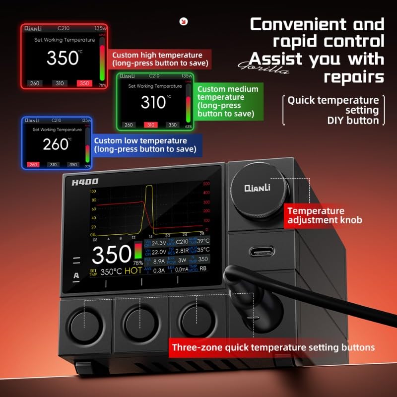 Estación de soldadura inteligente H400 control PID puntas C210 C245 7