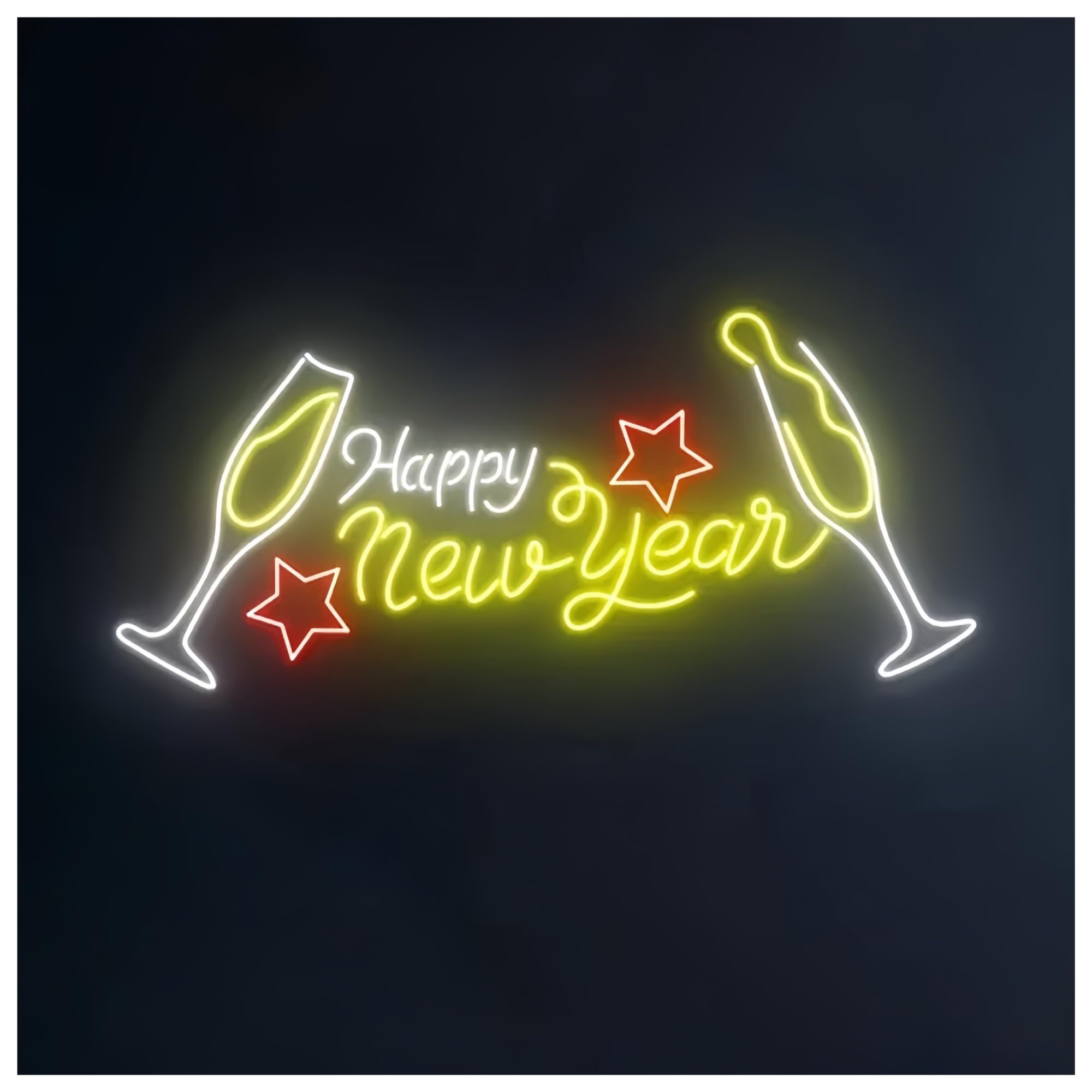 Wiszące neony artystyczne Neonowa Tablica Happy New Year, Neonowe Światło Z Napisem Champagne Cheer, Dekoracja Pokoju Na Święta 55cm