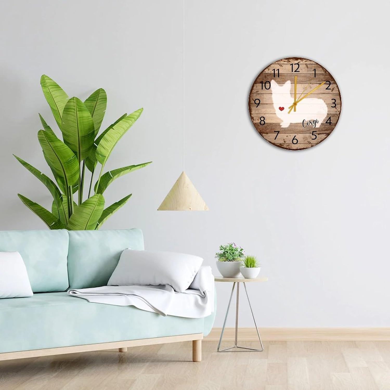 Wooden Wall Clock Battery Operated Non Ticking Corgi Country Wall Clocks Dog Breed New Puppy Wooden Wall Decor for Family Room Garage Children's Room 15 Inch