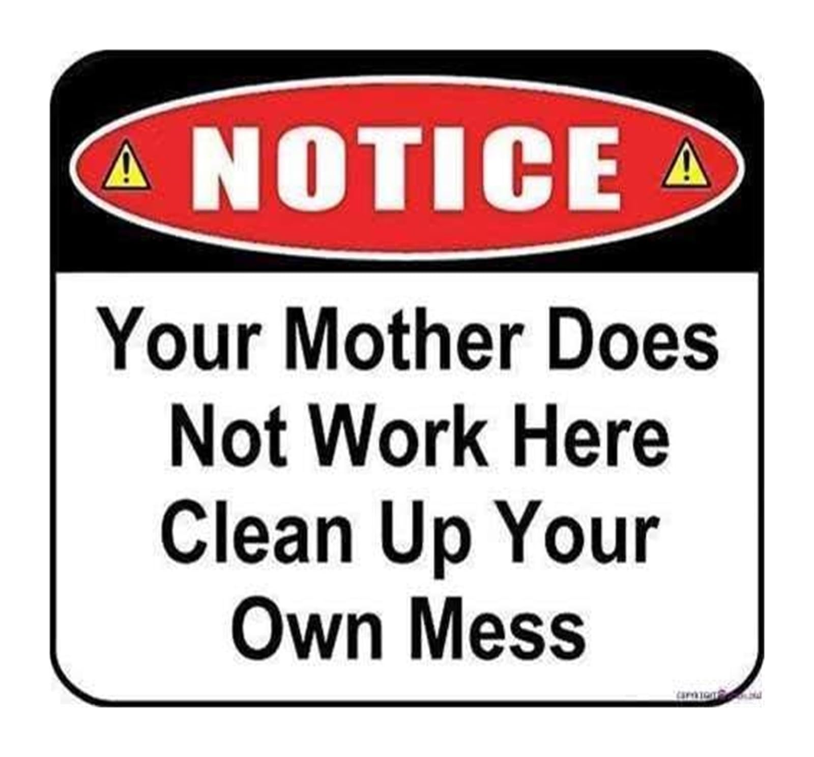 NWPNLXEA Humorous Office Notice Metal Tin Sign Your Mother Does Not Work Here Clean Up Your Own Mess for Kitchen Workshop (8 X 12 in)