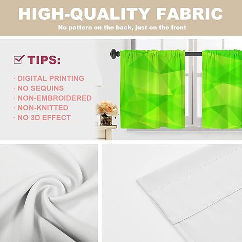 Miniatura 4 de BaoNews Cortinas geométricas abstractas poligonales geométricas de cocina para ventanas, con cenefas opacas diagonales verde neón, tratamientos de