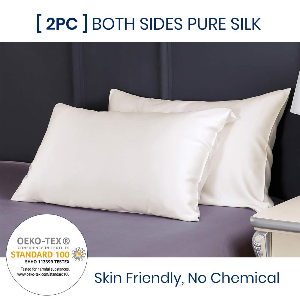 LILYSILK Silk Pillowcase 19 Momme 100 Mulberry Silk for Hair Charmeuse 2pcs Ivory Standard 20x26 Inch