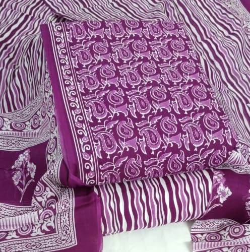 Image of DRAVINAM Trends Women's Premium Cambric Cotton Jaipuri Printed Unstitched Salwar Suit Dress Material with Mulmul Cotton Dupatta