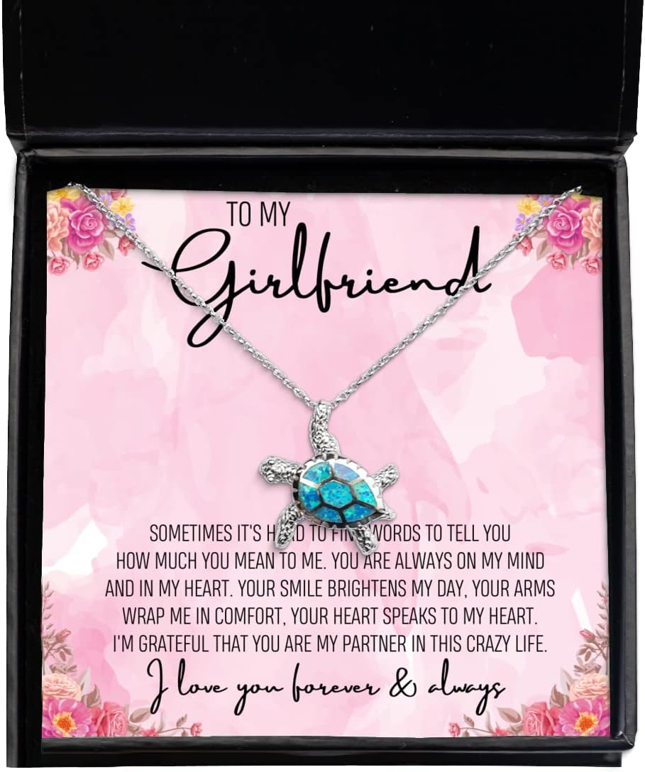 Girlfriend Opal Turtle Necklace, 925 Sterling Silver, Girlfriend Love Gifts for Girlfriend Soulmate