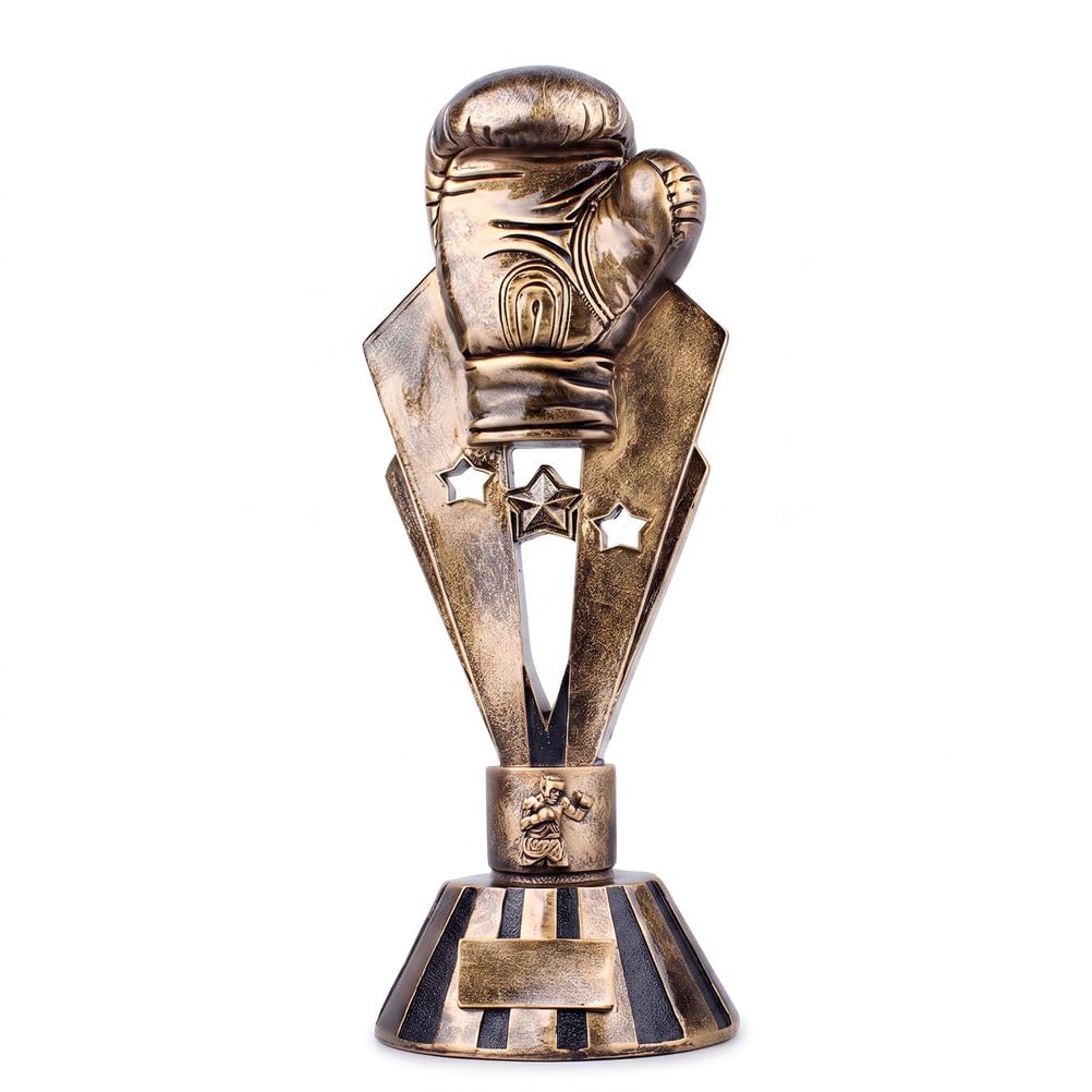 Trofeo Guante Boxeo Personalizado Premio Bronce Antiguo Diseño V | Resina premium con diseño alas V de 3 estrellas y relieve boxeador para torneos boxeo premios MMA gimnasios y coleccionistas