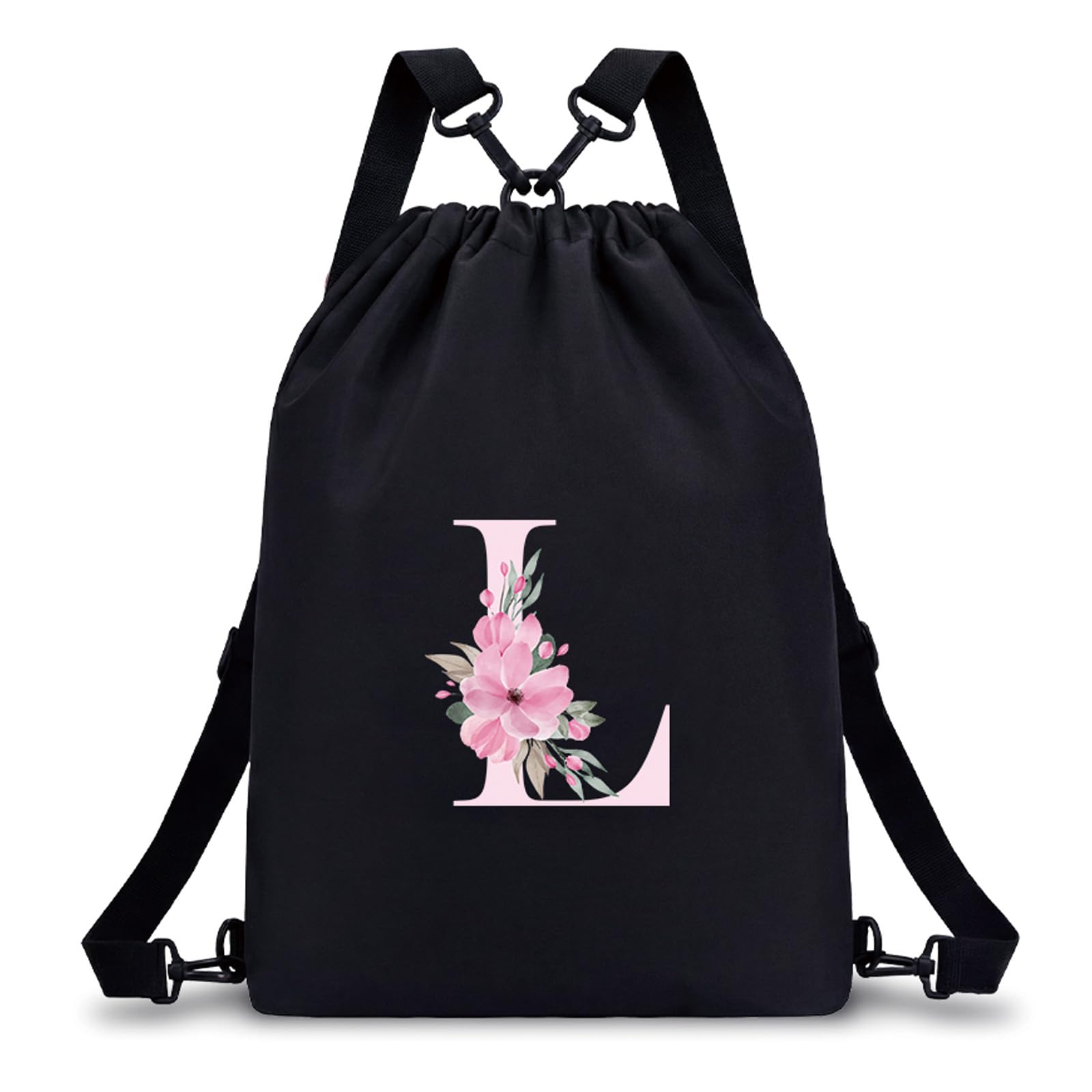 Sac à dos personnalisable imperméable 4 en 1 avec initiale florale, Noir, L