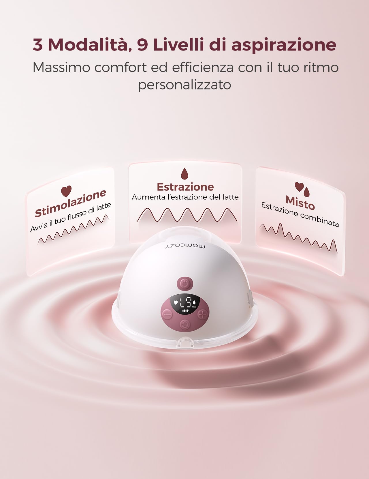 Momcozy Tiralatte Elettrico Indossabile M5 con App, Tiralatte Indossabile Della Bocca del Bambino Flangia a Doppia Tenuta con 3 Modalità e 9 Livelli, Tiralatte Elettrico Portatile, 24mm (2, Rosso)