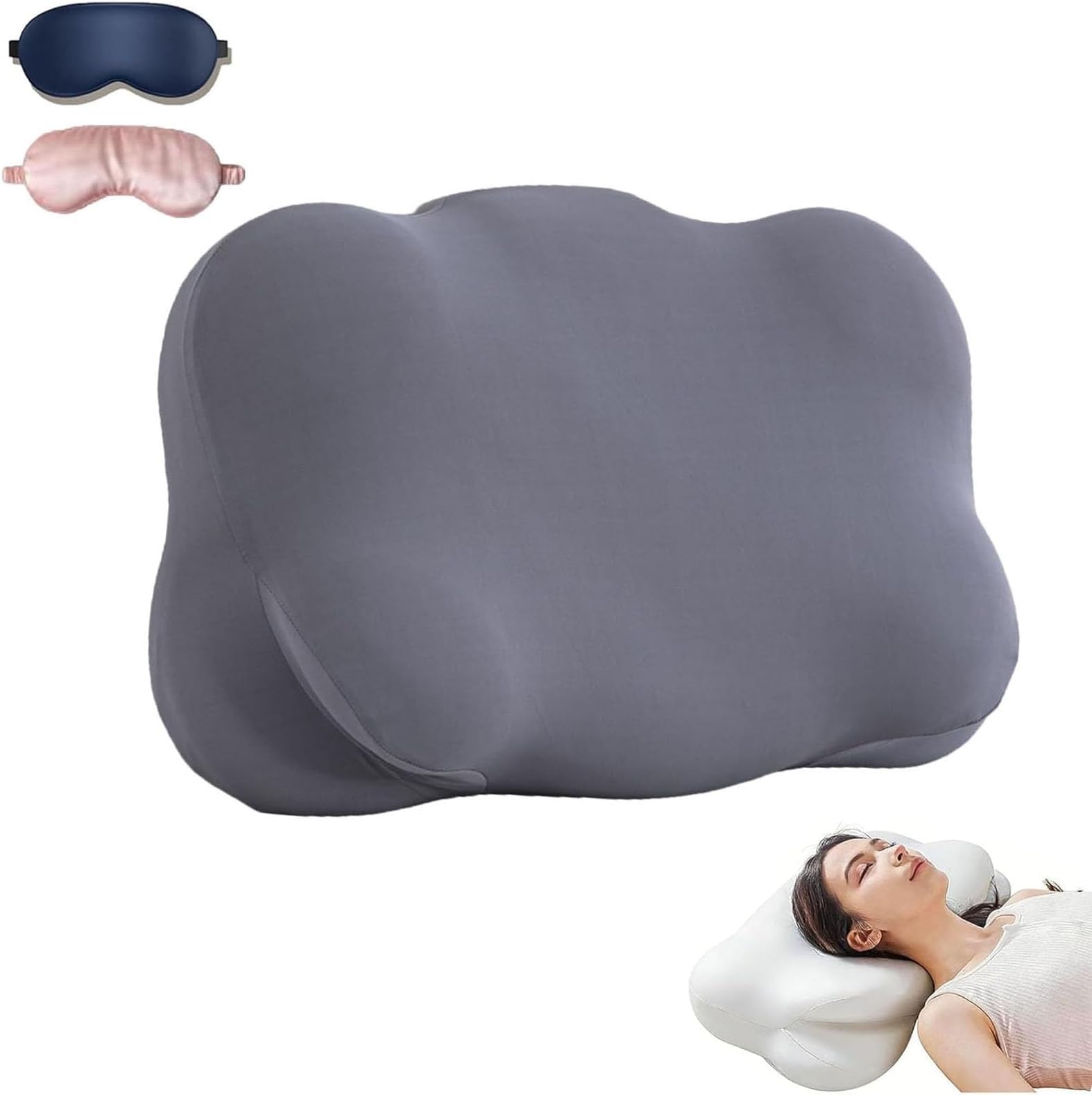Cloud Neck Pillow, Cloud Pillow, Ergonomic Memory Foam Pillows, Adjustable Cervical Neck Support Pillow with Breathable Pillowcase for Side Back Stomach Sleepers (Gray)